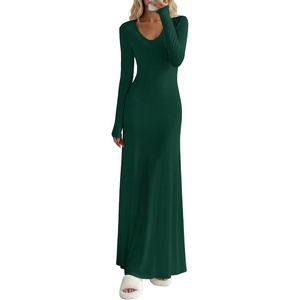 image:imageANRABESS Womens Bodycon Scoop Neck Long Sleeve Maxi Dress  Soft Brushed Lined Stretch KnitSlim Fit Loungewear Night Out Party DressesCasual Elegant StyleSpring Fall Winter WearDeep Green