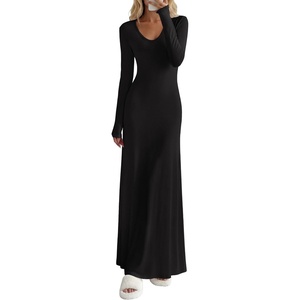 image:imageANRABESS Womens Bodycon Scoop Neck Long Sleeve Maxi Dress  Soft Brushed Lined Stretch KnitSlim Fit Loungewear Night Out Party DressesCasual Elegant StyleSpring Fall Winter WearBlack