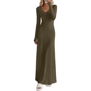 image:imageANRABESS Womens Bodycon Scoop Neck Long Sleeve Maxi Dress  Soft Brushed Lined Stretch KnitSlim Fit Loungewear Night Out Party DressesCasual Elegant StyleSpring Fall Winter WearGreen