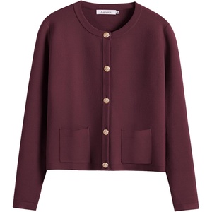 image:imageANRABESS Womens Button Down Cropped Cardigan Sweaters  StripedampSolidPocketsLadys Fall Jacket Slightly OversizeDressy Casual Cute Classic CoatTravelampHome Everyday WearWind Red