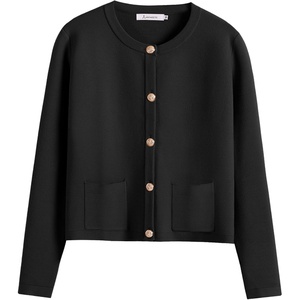 image:imageANRABESS Womens Button Down Cropped Cardigan Sweaters  StripedampSolidPocketsLadys Fall Jacket Slightly OversizeDressy Casual Cute Classic CoatTravelampHome Everyday WearBlack