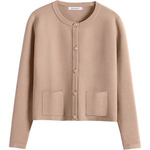 image:imageANRABESS Womens Button Down Cropped Cardigan Sweaters  StripedampSolidPocketsLadys Fall Jacket Slightly OversizeDressy Casual Cute Classic CoatTravelampHome Everyday WearKhaki