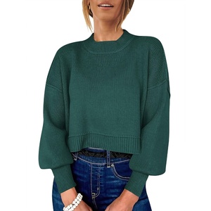 image:imageANRABESS Womens Cropped Sweaters Oversized Crewneck Long Batwing Sleeve Side Slit Ribbed Knit Pullover Tops 2026 Fall ClothesDark Green