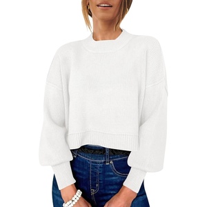 image:imageANRABESS Womens Cropped Sweaters Oversized Crewneck Long Batwing Sleeve Side Slit Ribbed Knit Pullover Tops 2026 Fall ClothesWhite