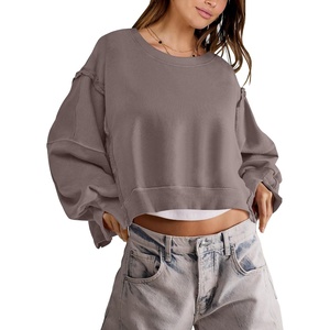 image:imageANRABESS Womens Cropped Sweatshirts Oversized Crewneck Long Sleeve Tops 2026 Spring Winter Loose Pullover Teen Girls ClothesBrown