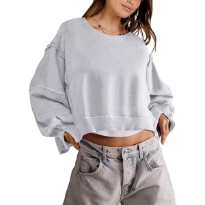 image:imageANRABESS Womens Cropped Sweatshirts Oversized Crewneck Long Sleeve Tops 2026 Spring Winter Loose Pullover Teen Girls ClothesGray