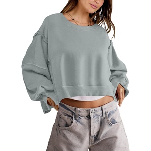 image:imageANRABESS Womens Cropped Sweatshirts Oversized Crewneck Long Sleeve Tops 2026 Spring Winter Loose Pullover Teen Girls ClothesLight Green