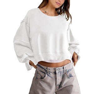image:imageANRABESS Womens Cropped Sweatshirts Oversized Crewneck Long Sleeve Tops 2026 Spring Winter Loose Pullover Teen Girls ClothesWhite