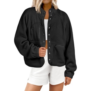 image:imageANRABESS Womens Fuzzy Fleece Jacket Fall Casual Long Sleeve Cropped Sherpa Button Down Shacket Coats Outwear With PocketsBlack