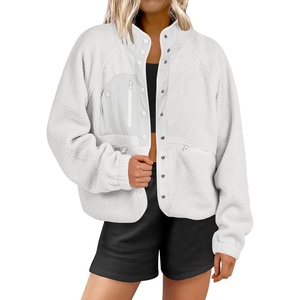 image:imageANRABESS Womens Fuzzy Fleece Jacket Fall Casual Long Sleeve Cropped Sherpa Button Down Shacket Coats Outwear With PocketsGray