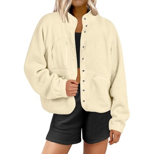 image:imageANRABESS Womens Fuzzy Fleece Jacket Fall Casual Long Sleeve Cropped Sherpa Button Down Shacket Coats Outwear With PocketsYellow