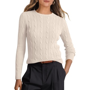 image:imageANRABESS Womens Long Sleeve Cable Knit Sweater Jumper Crewneck Pullover Soft Dressy Casual Tops Cute 2026 Fall Trendy OutfitsApricot