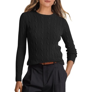 image:imageANRABESS Womens Long Sleeve Cable Knit Sweater Jumper Crewneck Pullover Soft Dressy Casual Tops Cute 2026 Fall Trendy OutfitsBlack