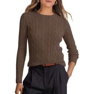 image:imageANRABESS Womens Long Sleeve Cable Knit Sweater Jumper Crewneck Pullover Soft Dressy Casual Tops Cute 2026 Fall Trendy OutfitsCoffee