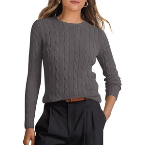 image:imageANRABESS Womens Long Sleeve Cable Knit Sweater Jumper Crewneck Pullover Soft Dressy Casual Tops Cute 2026 Fall Trendy OutfitsDark Grey
