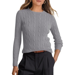 image:imageANRABESS Womens Long Sleeve Cable Knit Sweater Jumper Crewneck Pullover Soft Dressy Casual Tops Cute 2026 Fall Trendy OutfitsGrey