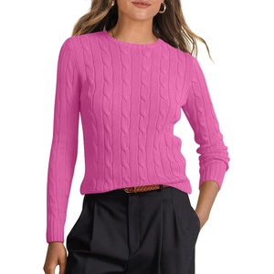 image:imageANRABESS Womens Long Sleeve Cable Knit Sweater Jumper Crewneck Pullover Soft Dressy Casual Tops Cute 2026 Fall Trendy OutfitsHot Pink