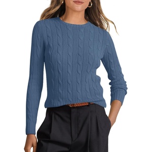 image:imageANRABESS Womens Long Sleeve Cable Knit Sweater Jumper Crewneck Pullover Soft Dressy Casual Tops Cute 2026 Fall Trendy OutfitsIndigo