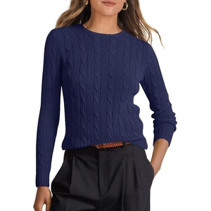 image:imageANRABESS Womens Long Sleeve Cable Knit Sweater Jumper Crewneck Pullover Soft Dressy Casual Tops Cute 2026 Fall Trendy OutfitsNavy Blue