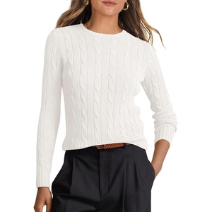 image:imageANRABESS Womens Long Sleeve Cable Knit Sweater Jumper Crewneck Pullover Soft Dressy Casual Tops Cute 2026 Fall Trendy OutfitsOff Cream White