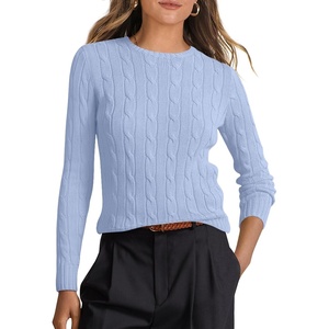image:imageANRABESS Womens Long Sleeve Cable Knit Sweater Jumper Crewneck Pullover Soft Dressy Casual Tops Cute 2026 Fall Trendy OutfitsSky Blue