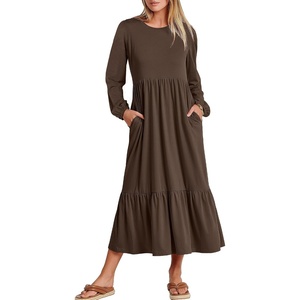 image:imageANRABESS Womens Long Sleeve Crewneck Tiered A Line Midi Dress  Soft Lightweight Breathable Loose Flowy Dress with Slit Pockets Fall Casual Outfit for Work Beach TravelCoffee