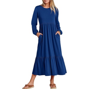 image:imageANRABESS Womens Long Sleeve Crewneck Tiered A Line Midi Dress  Soft Lightweight Breathable Loose Flowy Dress with Slit Pockets Fall Casual Outfit for Work Beach TravelBlue