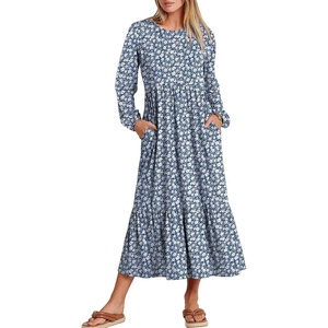 image:imageANRABESS Womens Long Sleeve Crewneck Tiered A Line Midi Dress  Soft Lightweight Breathable Loose Flowy Dress with Slit Pockets Fall Casual Outfit for Work Beach TravelFloral Blue