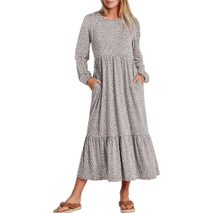 image:imageANRABESS Womens Long Sleeve Crewneck Tiered A Line Midi Dress  Soft Lightweight Breathable Loose Flowy Dress with Slit Pockets Fall Casual Outfit for Work Beach TravelGray With White Polka Dot