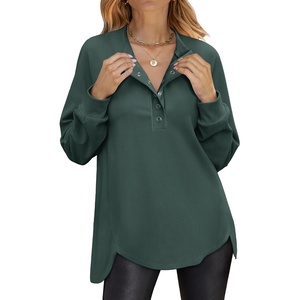 image:imageANRABESS Womens Long Sleeve Henley Oversized Sweatshirts  Button Slit Hem Tunic Tops Soft Loose Fit Pullover School Work Office Outfits Lounge Casual Fall Winter ClothesDark Green