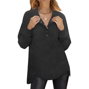 image:imageANRABESS Womens Long Sleeve Henley Oversized Sweatshirts  Button Slit Hem Tunic Tops Soft Loose Fit Pullover School Work Office Outfits Lounge Casual Fall Winter ClothesDeep Grey