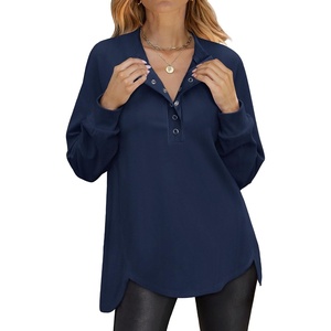 image:imageANRABESS Womens Long Sleeve Henley Oversized Sweatshirts  Button Slit Hem Tunic Tops Soft Loose Fit Pullover School Work Office Outfits Lounge Casual Fall Winter ClothesNavy Blue