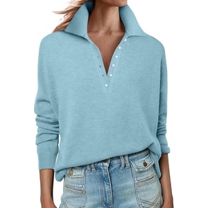 image:imageANRABESS Womens Long Sleeve Polo Sweaters Knit Button Shirt Lightweight Dressy Casual Basic Pullover Tops 2026 Fall FashionLight Blue