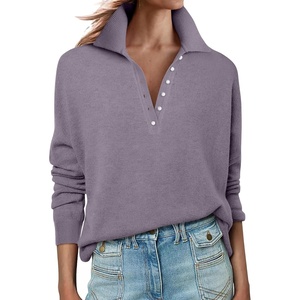 image:imageANRABESS Womens Long Sleeve Polo Sweaters Knit Button Shirt Lightweight Dressy Casual Basic Pullover Tops 2026 Fall FashionNutmeg