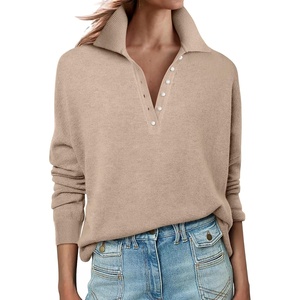image:imageANRABESS Womens Long Sleeve Polo Sweaters Knit Button Shirt Lightweight Dressy Casual Basic Pullover Tops 2026 Fall FashionTan