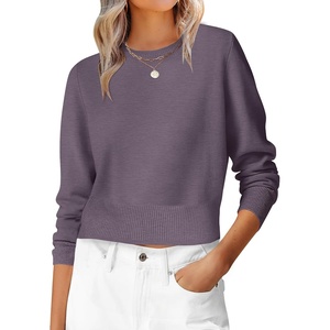 image:imageANRABESS Womens Long Sleeve Sweaters Cropped Crew Neck Business Casual Light Weight Sweater Tops Fall Fashion ClothesDeep Purple