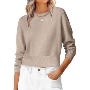 image:imageANRABESS Womens Long Sleeve Sweaters Cropped Crew Neck Business Casual Light Weight Sweater Tops Fall Fashion ClothesTan
