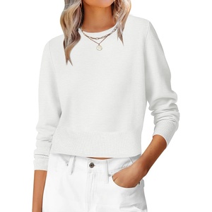 image:imageANRABESS Womens Long Sleeve Sweaters Cropped Crew Neck Business Casual Light Weight Sweater Tops Fall Fashion ClothesWhite