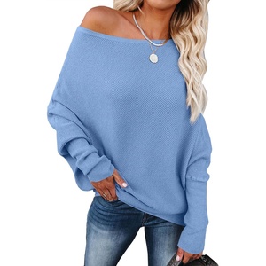 image:imageANRABESS Womens Off Shoulder Sweaters 2026 Fall Long Batwing Sleeve Loose Fit Knit Tops Casual Pullovers JumpersSky