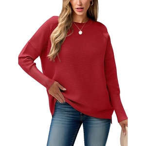 image:imageANRABESS Womens Oversized Batwing Long Sleeve Ribbed Knit Sweaters 2026 Fall OutfitsRed