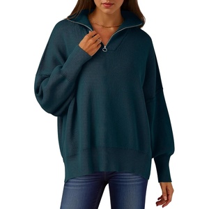 image:imageANRABESS Womens Oversized Fashion Long Sleeve Quarter Zip Baggy Loose Slouchy Sweater Pullover Tops 2026 Fall OutfitsDeep Blue