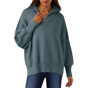 image:imageANRABESS Womens Oversized Fashion Long Sleeve Quarter Zip Baggy Loose Slouchy Sweater Pullover Tops 2026 Fall OutfitsDusty Blue
