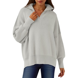 image:imageANRABESS Womens Oversized Fashion Long Sleeve Quarter Zip Baggy Loose Slouchy Sweater Pullover Tops 2026 Fall OutfitsGray