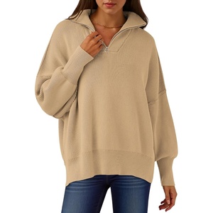 image:imageANRABESS Womens Oversized Fashion Long Sleeve Quarter Zip Baggy Loose Slouchy Sweater Pullover Tops 2026 Fall OutfitsKhaki