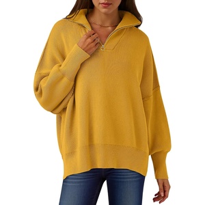 image:imageANRABESS Womens Oversized Fashion Long Sleeve Quarter Zip Baggy Loose Slouchy Sweater Pullover Tops 2026 Fall OutfitsYellow