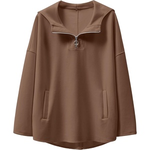 image:imageANRABESS Womens Oversized Hoodie Quarter Zip Sweatshirts 2026 Fall Winter Tunic Pullover Top Trendy Teen Girls Preppy ClothesBrown