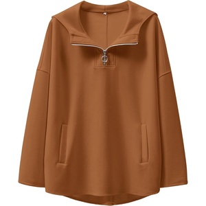 image:imageANRABESS Womens Oversized Hoodie Quarter Zip Sweatshirts 2026 Fall Winter Tunic Pullover Top Trendy Teen Girls Preppy ClothesCaramel