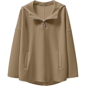 image:imageANRABESS Womens Oversized Hoodie Quarter Zip Sweatshirts 2026 Fall Winter Tunic Pullover Top Trendy Teen Girls Preppy ClothesDark Khaki