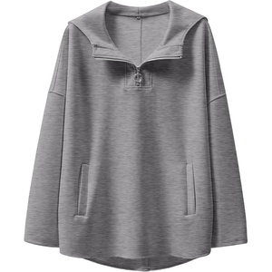 image:imageANRABESS Womens Oversized Hoodie Quarter Zip Sweatshirts 2026 Fall Winter Tunic Pullover Top Trendy Teen Girls Preppy ClothesGrey