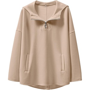 image:imageANRABESS Womens Oversized Hoodie Quarter Zip Sweatshirts 2026 Fall Winter Tunic Pullover Top Trendy Teen Girls Preppy ClothesKhaki